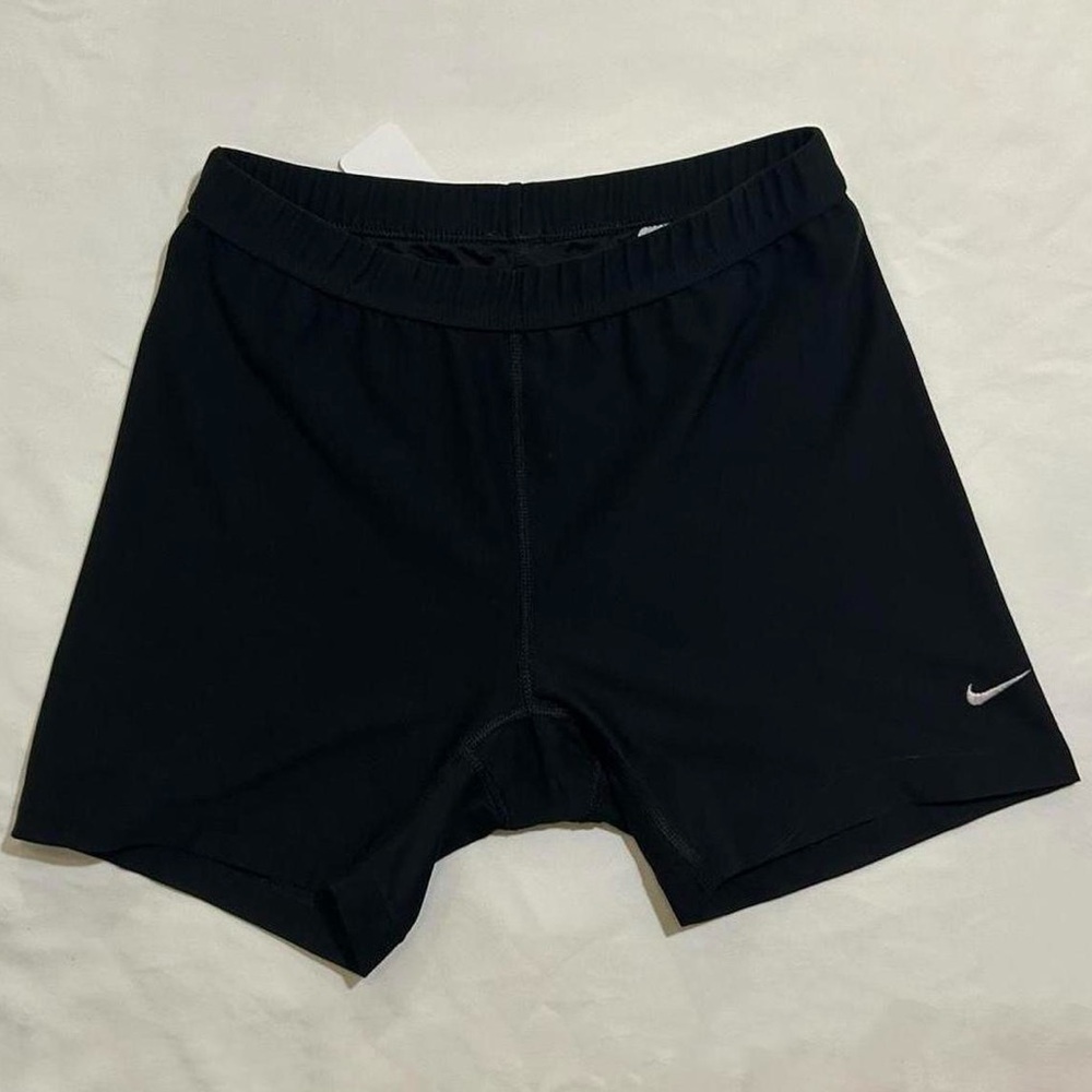 black nike biker shorts spandex nike embroidered logo white high rise 90s style